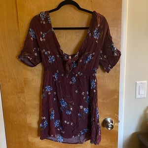 Xhilaration Maroon and Blue Floral Dress XL
